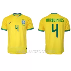 Maillot Brésil Marquinhos 4 Homme Domicile Coupe du Monde 2022 Maillot Brésil Marquinhos 4 Homme Domicile Coupe du Monde 2022