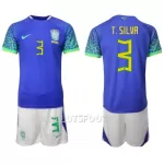 Maillot Brésil Thiago Silva 3 Enfant Extérieur Coupe du Monde 2022