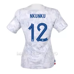 Maillot France Christopher Nkunku 12 Femme Extérieur Coupe du Monde 2022 Maillot France Christopher Nkunku 12 Femme Extérieur Coupe du Monde 2022