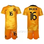 Maillot Pays-Bas Tyrell Malacia 16 Enfant Domicile Coupe du Monde 2022
