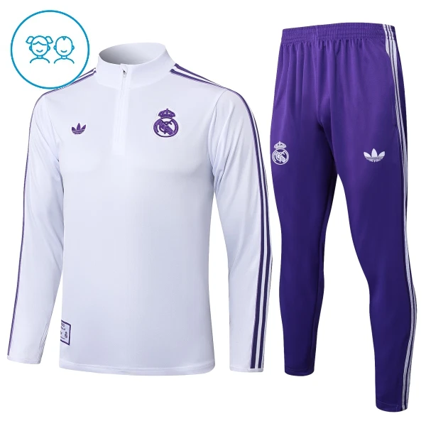 Real Madrid Sweat d'Entraînement Enfant 2025-26 Quart-Zip Blanche Real Madrid Sweat d'Entraînement Enfant 2025-26 Quart-Zip Blanche