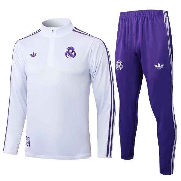 Real Madrid Sweat d'Entraînement Homme 2025-26 Quart-Zip Blanche Real Madrid Sweat d'Entraînement Homme 2025-26 Quart-Zip Blanche