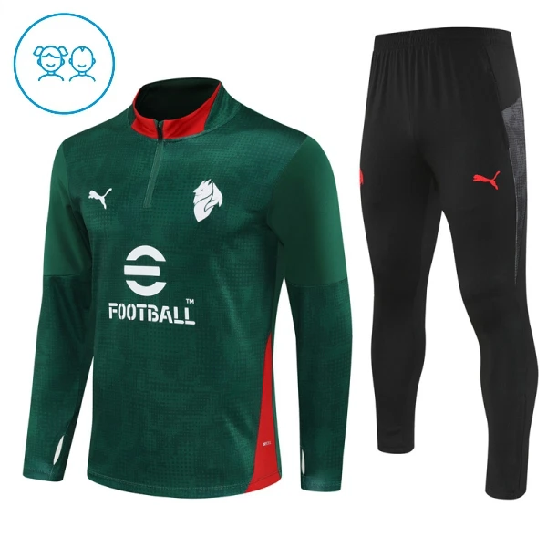 AC Milan Sweat d'Entraînement Enfant 2025-26 Quart-Zip Verte AC Milan Sweat d'Entraînement Enfant 2025-26 Quart-Zip Verte