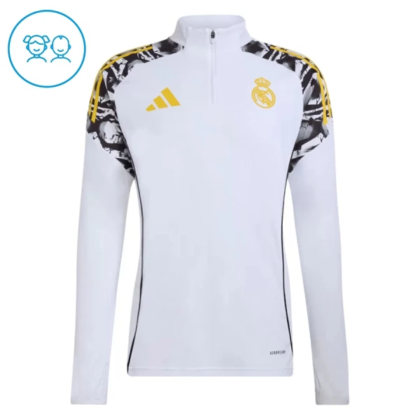 Real Madrid Sweat d'Entraînement Enfant 2026-27 Quart-Zip Blanche