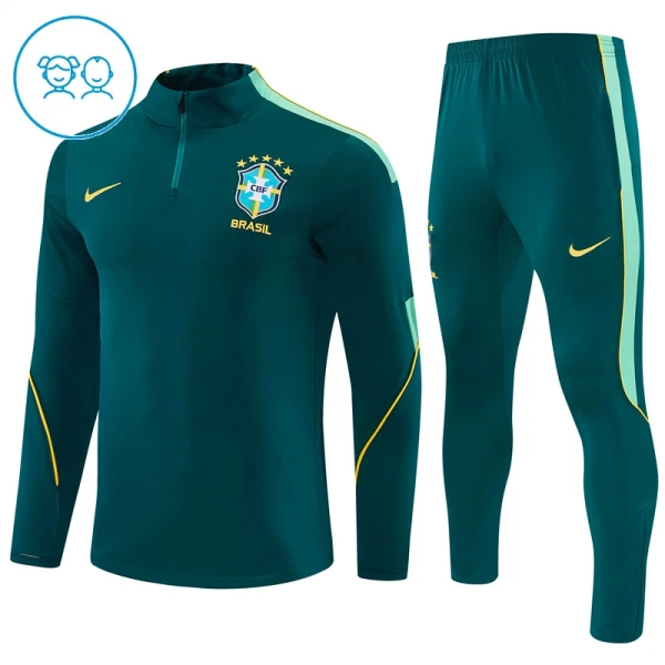 Brésil Sweat d'Entraînement Enfant 2026-27 Quart-Zip Verte Brésil Sweat d'Entraînement Enfant 2026-27 Quart-Zip Verte