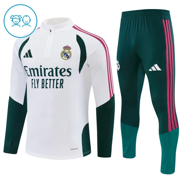 Real Madrid Sweat d'Entraînement Enfant 2026-27 Quart-Zip Blanche Real Madrid Sweat d'Entraînement Enfant 2026-27 Quart-Zip Blanche