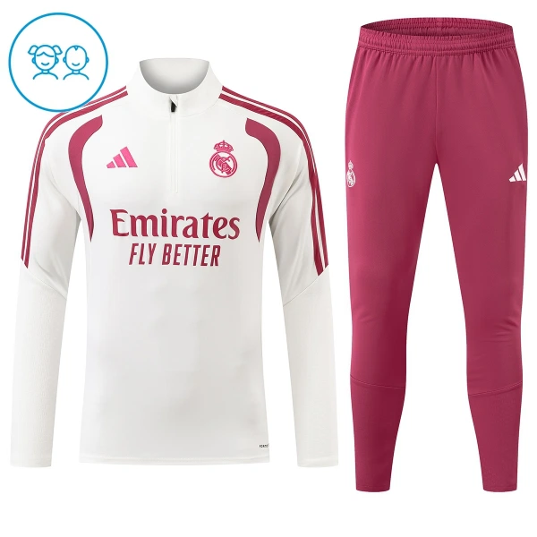 Real Madrid Sweat d'Entraînement Enfant 2026-27 Quart-Zip Blanche Real Madrid Sweat d'Entraînement Enfant 2026-27 Quart-Zip Blanche