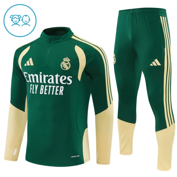 Real Madrid Sweat d'Entraînement Enfant 2026-27 Quart-Zip Verte Real Madrid Sweat d'Entraînement Enfant 2026-27 Quart-Zip Verte