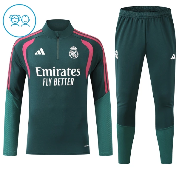 Real Madrid Sweat d'Entraînement Enfant 2026-27 Quart-Zip Verte Real Madrid Sweat d'Entraînement Enfant 2026-27 Quart-Zip Verte