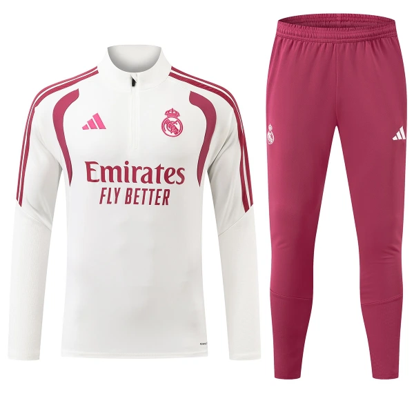 Real Madrid Sweat d'Entraînement Homme 2026-27 Quart-Zip Blanche Real Madrid Sweat d'Entraînement Homme 2026-27 Quart-Zip Blanche