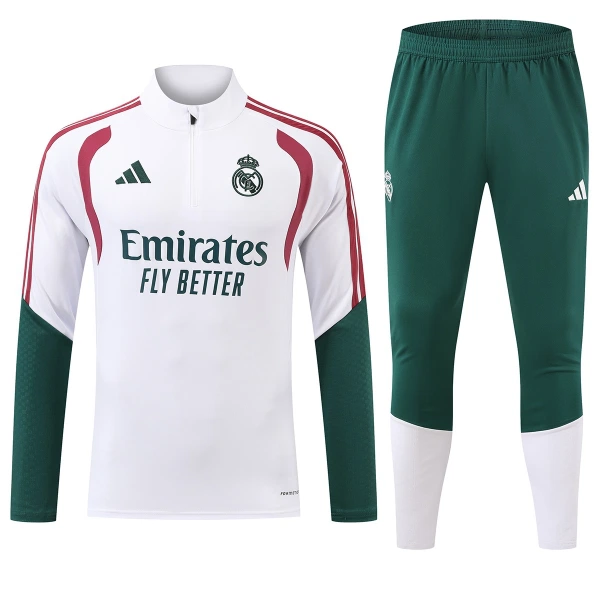 Real Madrid Sweat d'Entraînement Homme 2026-27 Quart-Zip Blanche Real Madrid Sweat d'Entraînement Homme 2026-27 Quart-Zip Blanche
