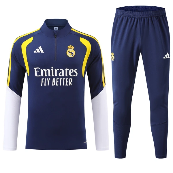 Real Madrid Sweat d'Entraînement Homme 2026-27 Quart-Zip Bleue Real Madrid Sweat d'Entraînement Homme 2026-27 Quart-Zip Bleue