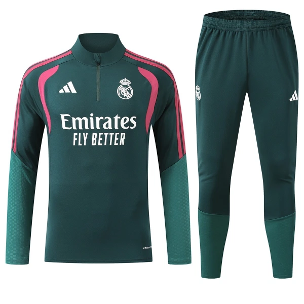 Real Madrid Sweat d'Entraînement Homme 2026-27 Quart-Zip Verte Real Madrid Sweat d'Entraînement Homme 2026-27 Quart-Zip Verte